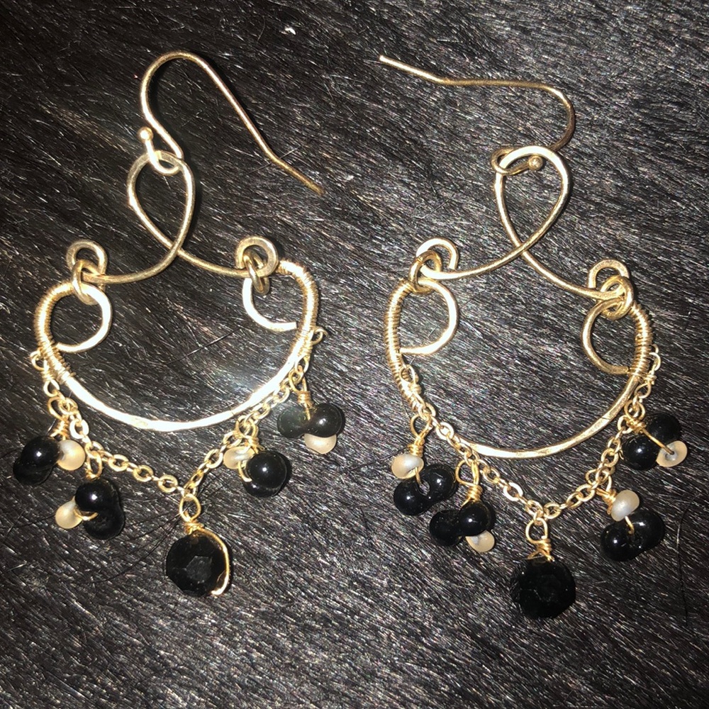 Stunning gold & black stone earrings
